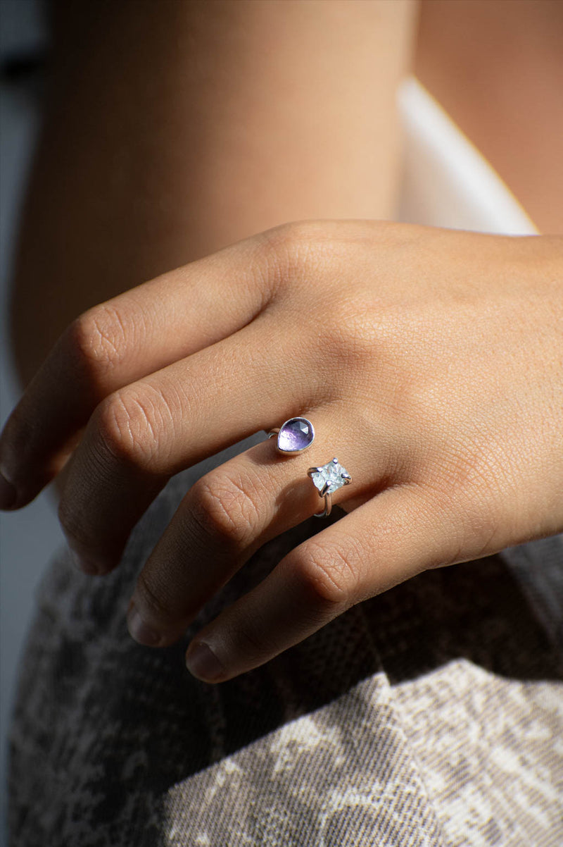 Anillo Aurora amatista y aguamarina