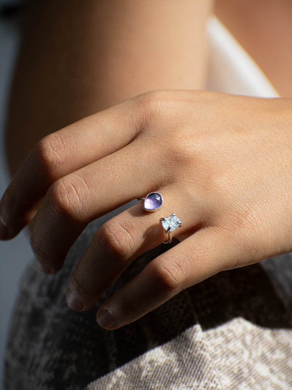 Anillo Aurora amatista y aguamarina