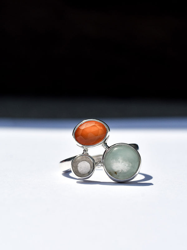 Anillo Sensa ópalo andino, cornalina y cuarzo cristal