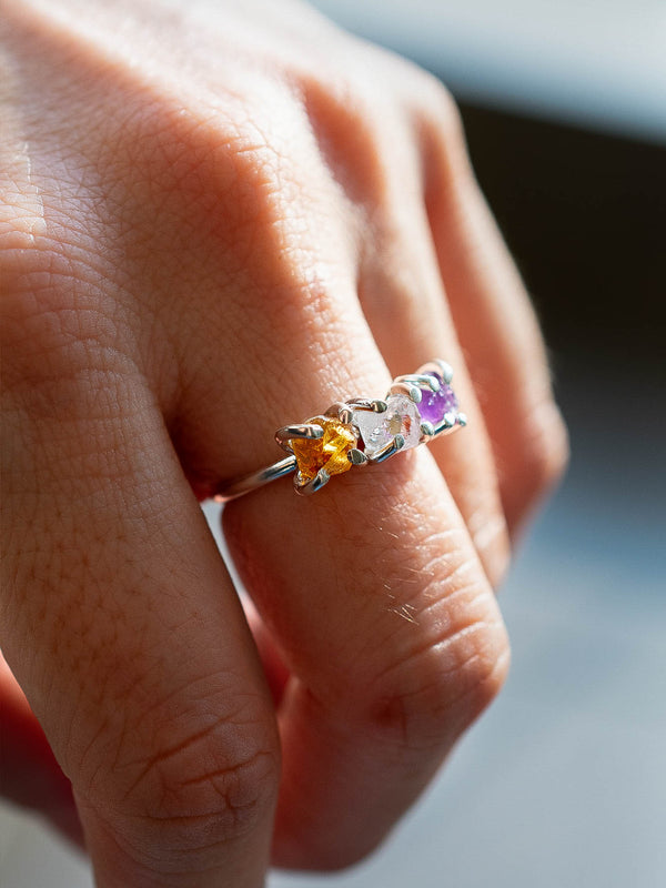 Anillo Trinidad citrino, cuarzo cristal y amatista - Secundaria