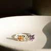 Anillo Trinidad citrino, cuarzo cristal y amatista