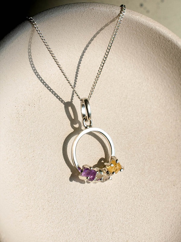 Collar Flora citrino, cuarzo cristal y amatista