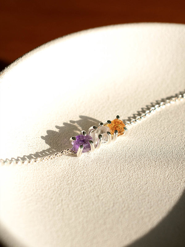 Pulsera Orión citrino, cuarzo cristal y amatista
