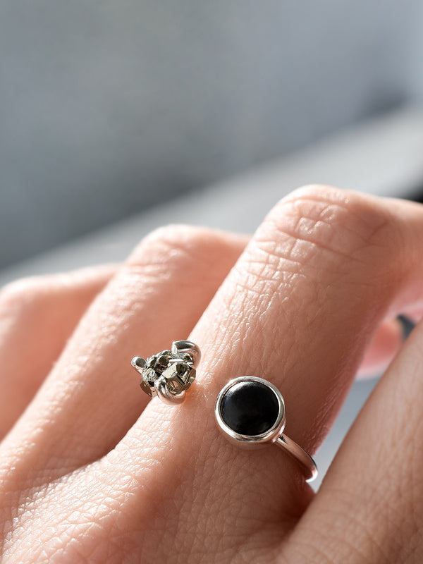 Anillo Camus pirita & obsidiana negra - Secundaria