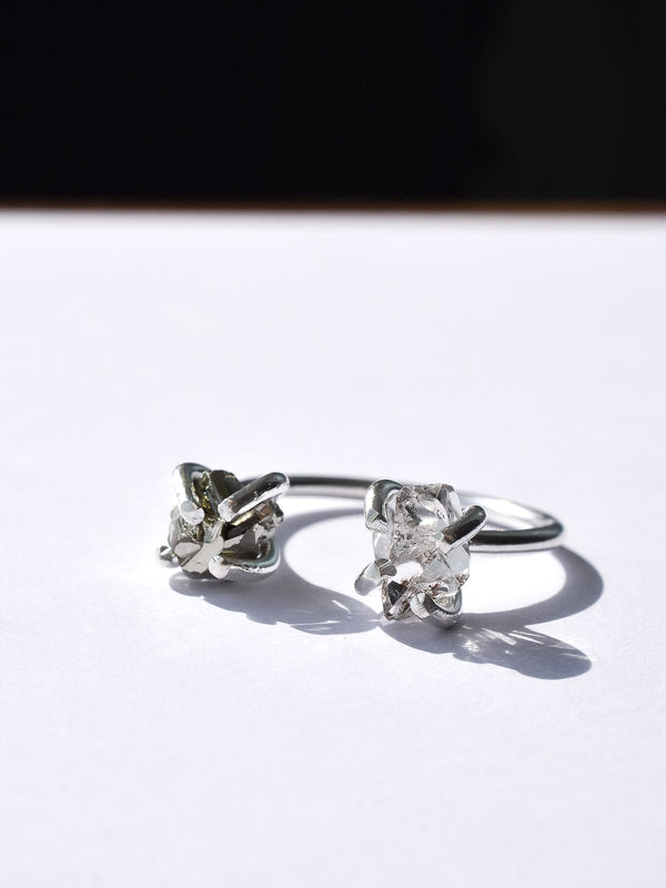 Anillo Duett pirita & cuarzo herkimer