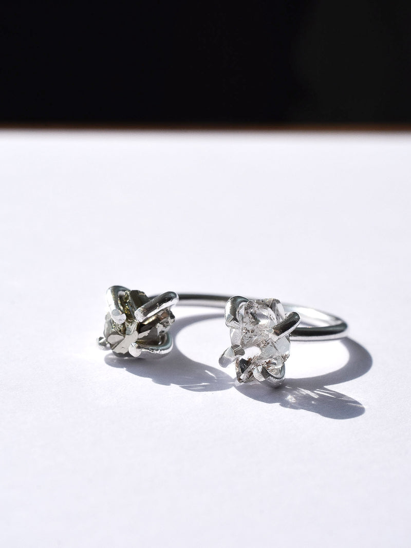 Anillo Duett pirita & cuarzo herkimer