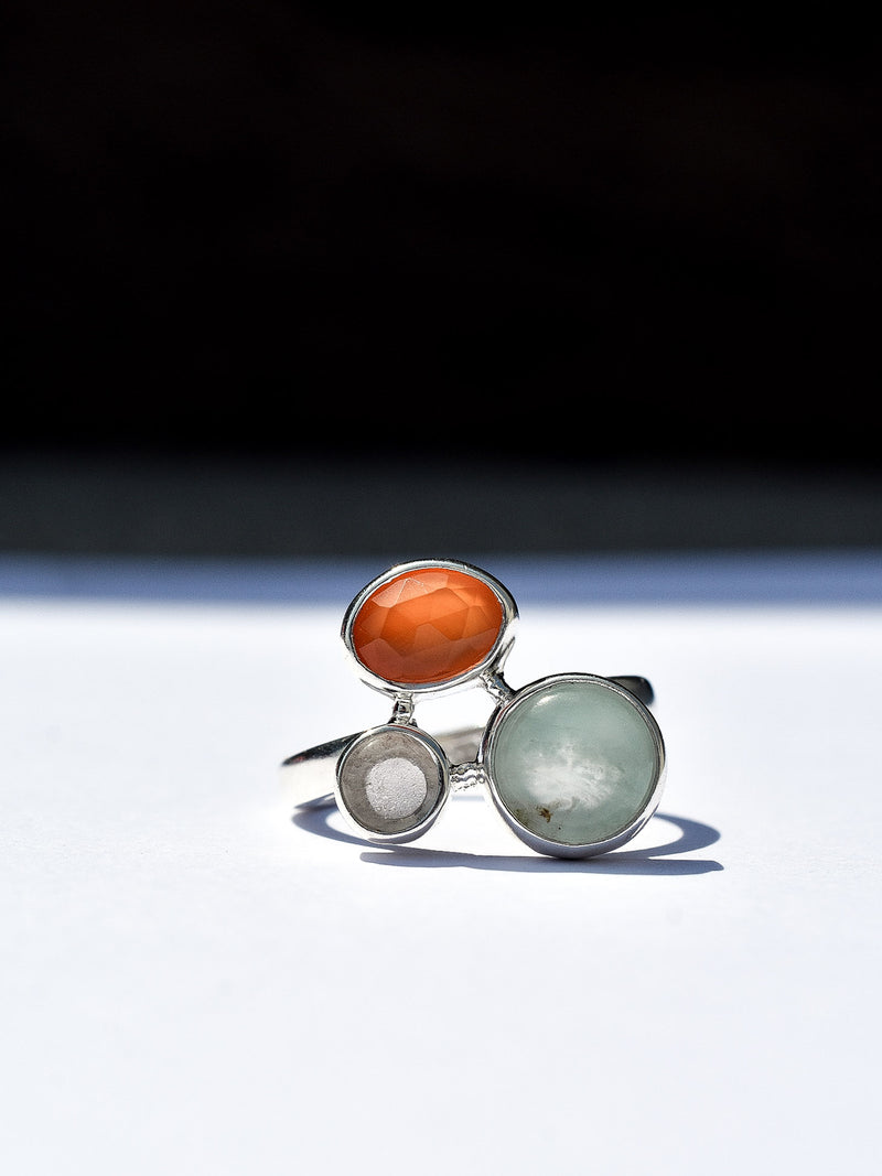 Anillo Sensa ópalo andino, cornalina y cuarzo cristal