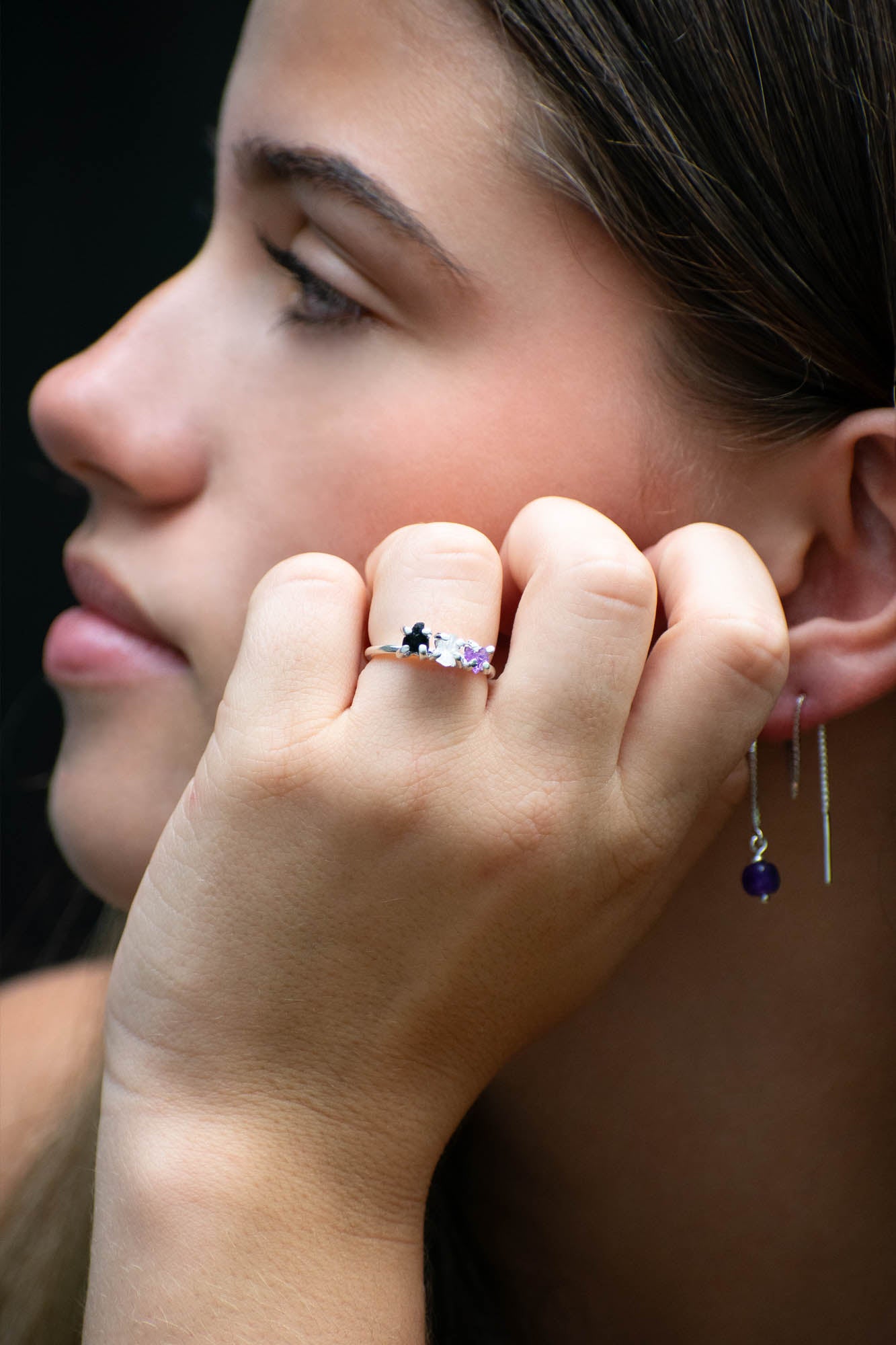 Anillo Trinidad amatista, cuarzo cristal y turmalina negra - Gallery 3