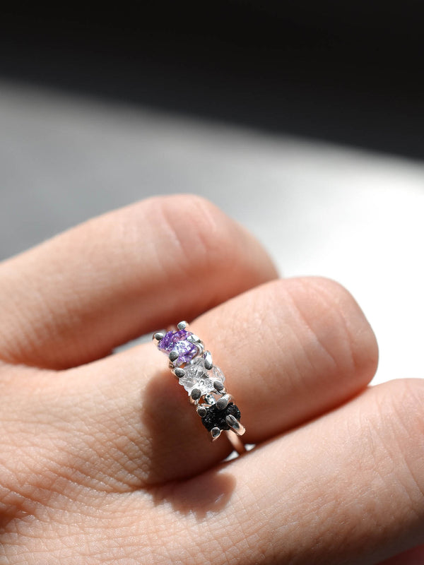 Anillo Trinidad amatista, cuarzo cristal y turmalina negra - Secundaria