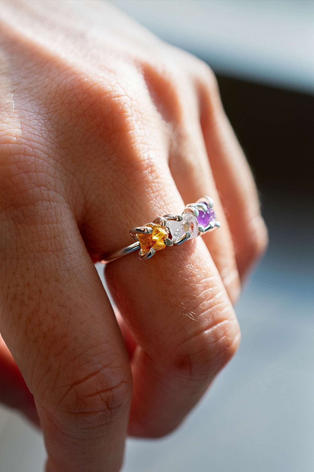 Anillo Trinidad citrino, cuarzo cristal y amatista - Gallery 2