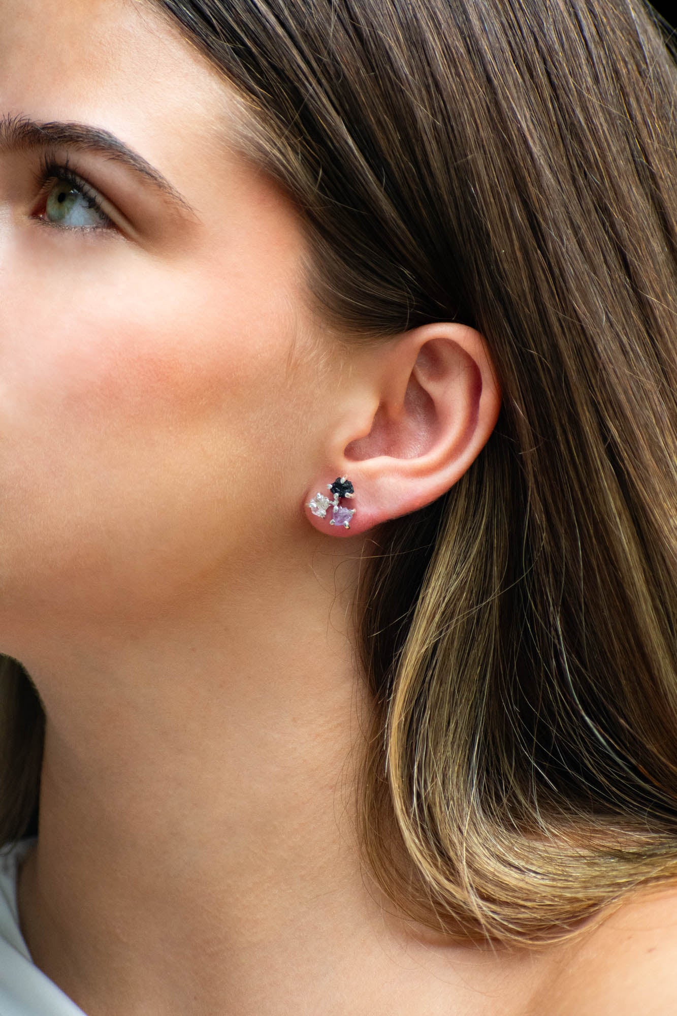 Aretes Trinidad amatista, cuarzo cristal y turmalina negra - Gallery 2