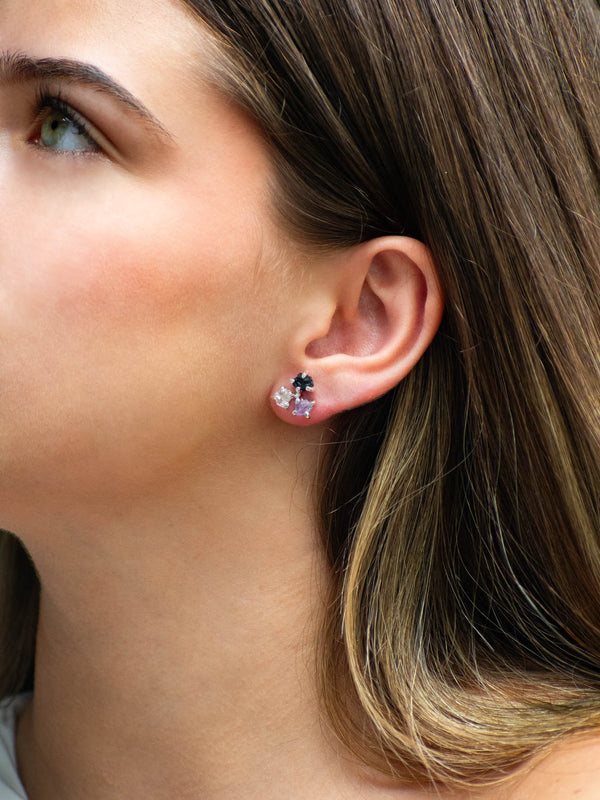 Aretes Trinidad amatista, cuarzo cristal y turmalina negra - Secundaria