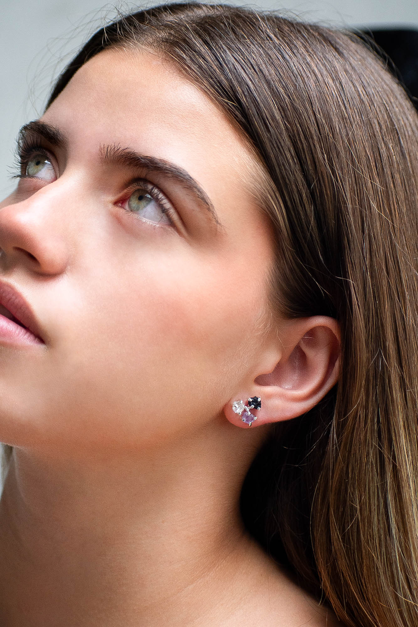 Aretes Trinidad amatista, cuarzo cristal y turmalina negra - Gallery 1