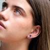 Aretes Trinidad amatista, cuarzo cristal y turmalina negra