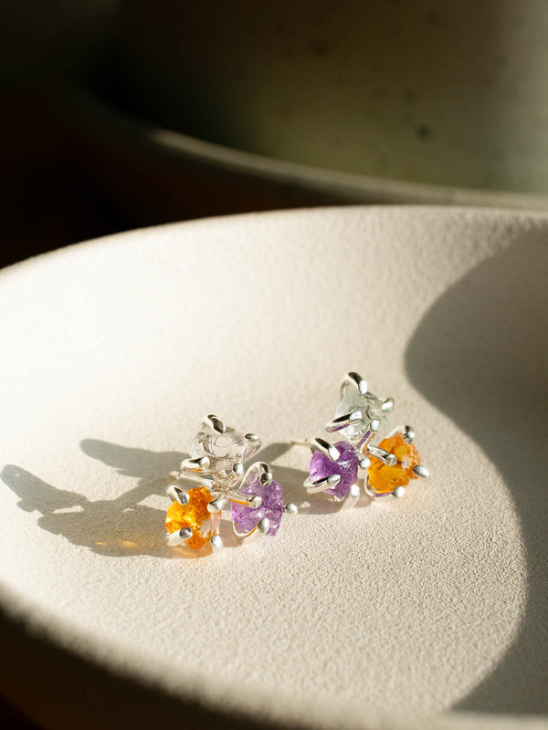 Aretes Trinidad citrino, cuarzo cristal y amatista - Secundaria