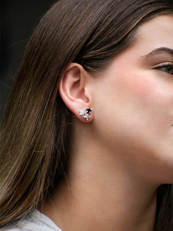 Aretes Trinidad pirita, cuarzo cristal y turmalina negra