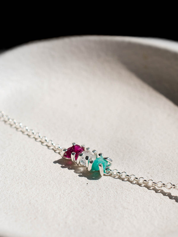 Pulsera Orión amazonita, cuarzo cristal y turmalina rosa